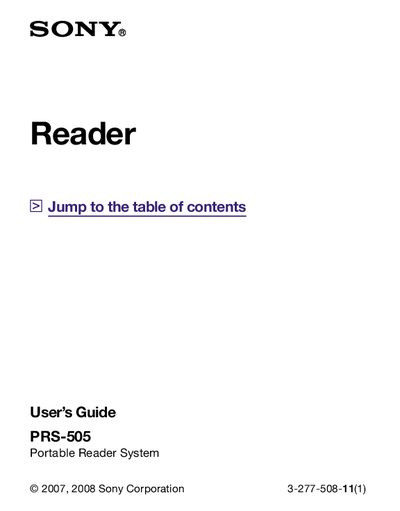 Sony PRS-505 Portable Reader System User's Guide - cover page