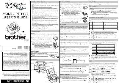 Brother PT-1100 Label Maker User's Guide - cover page