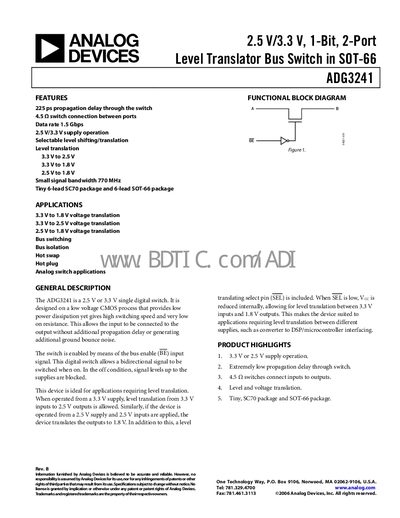 Analog Devices ADG3241 Level Translator Bus Switch Datasheet - cover page