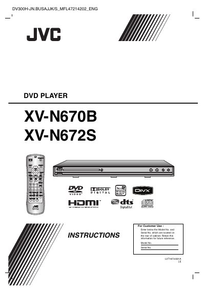 XV DVD Player User Manual for XV‑N670B and XV‑N672S - cover page