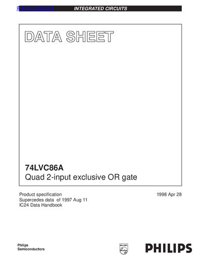 Philips 74LVC86A Quad 2-Input Exclusive OR Gate Datasheet - cover page