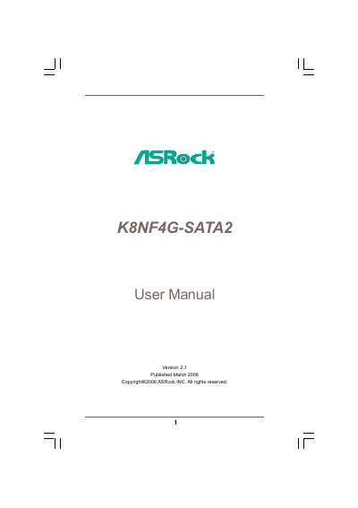ASRock K8NF4G-SATA2 Motherboard User Manual - cover page