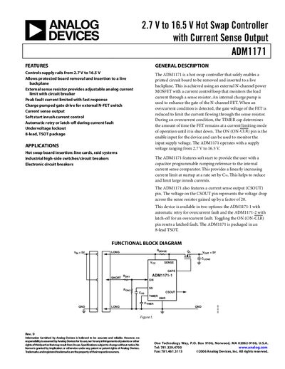 Analog Devices ADM1171 Hot Swap Controller Datasheet - cover page