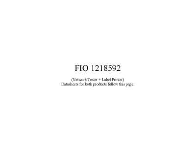 Fluke Networks FIO 1218592 Network Tester and Label Printer Datasheet - cover page