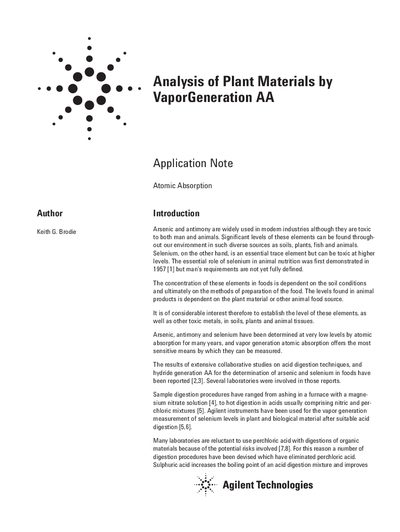 Agilent VGA-76 Vapor Generation AA Application Note