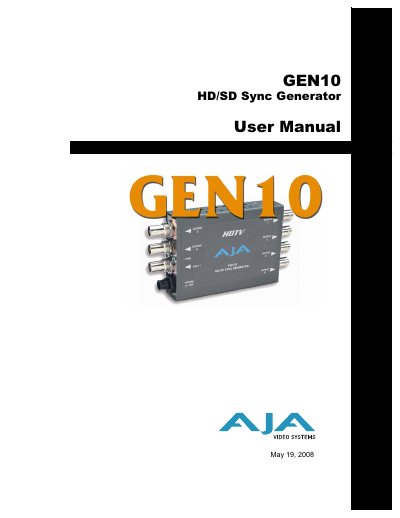 AJA GEN10 HD/SD Sync Generator User Manual - cover page