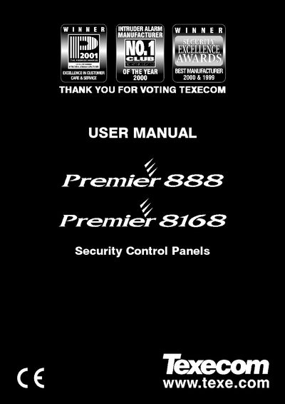 Texecom Premier 888 & 8168 User Manual - cover page