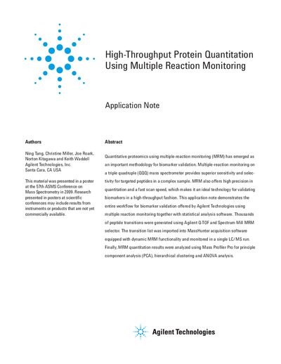 Agilent High-Throughput Protein Quantitation Using MRM Application Note
