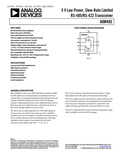 Analog Devices ADM483 Datasheet - cover page