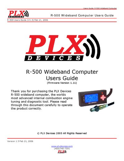 PLX R-500 Wideband Computer User Manual - cover page