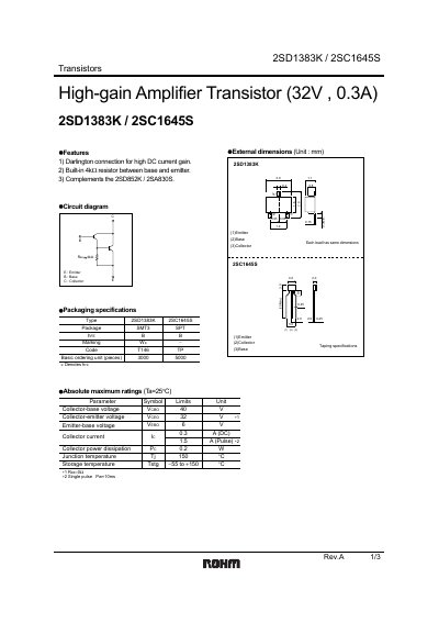 ROHM 2SD1383K / 2SC1645S Datasheet - cover page