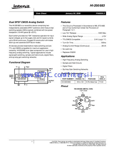 Intersil HI-200/883 Datasheet - cover page