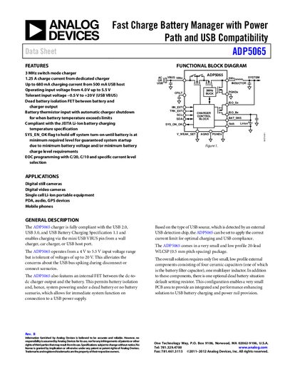 Analog Devices ADP5065 Fast Charge Battery Manager Datasheet - cover page