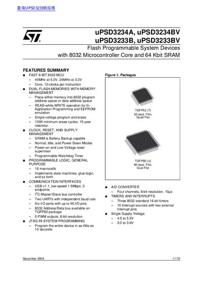 ST uPSD3234A uPSD3234BV uPSD3233B uPSD3233BV handbook - cover page