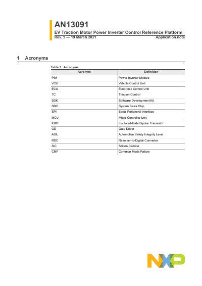 NXP AN13091 EV Traction Motor Power Inverter Control Reference Platform Application Note - cover page