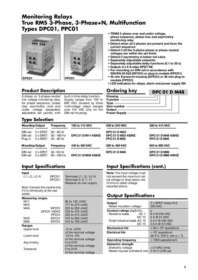 Monitoring Relays True RMS 3-Phase 3-Phase+N Multifunction Types DPC01 PPC01 - cover page