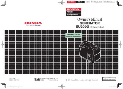 Honda EU2000i Generator Owner's Manual - cover page
