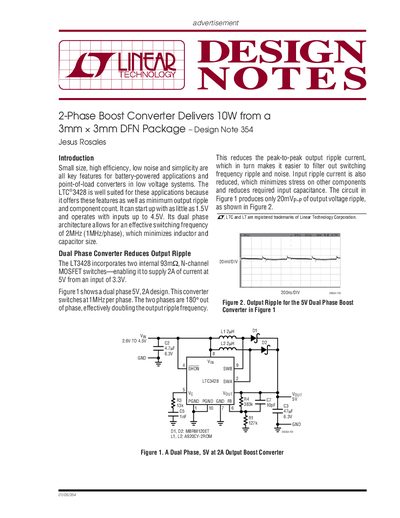 LINEAR 2-Phase Boost Converter Delivers 10W from a 3mm &times; 3mm DFN Package Design Note 354 handbook - cover page