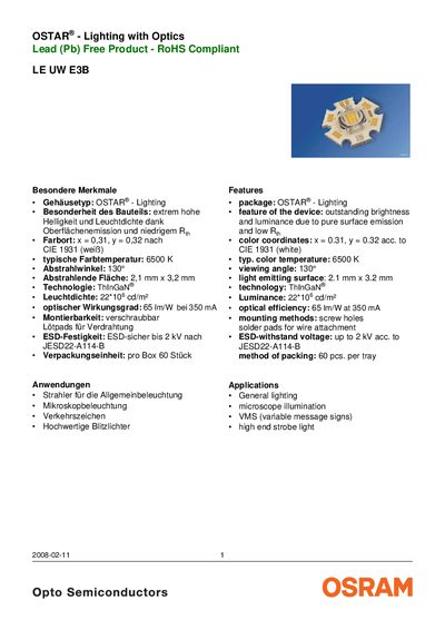 OSRAM LE UW E3B Datasheet - cover page