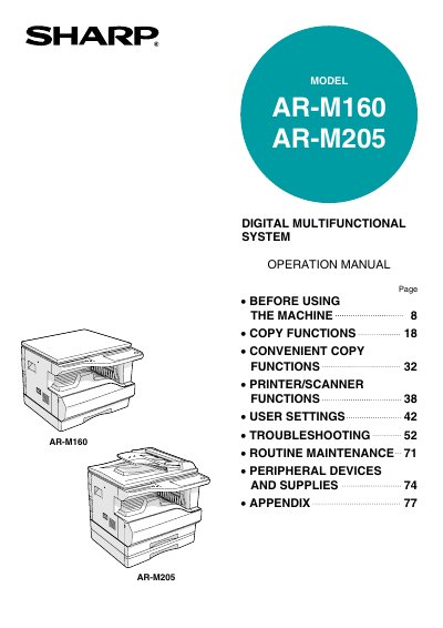 SHARP AR-M160 AR-M205 Digital Multifunctional System Operation Manual