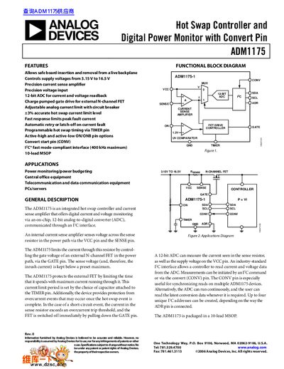 Analog Devices ADM1175 Hot Swap Controller Datasheet