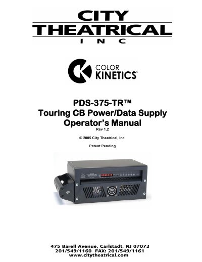 City Theatrical PDS-375-TR Power/Data Supply Operator’s Manual
