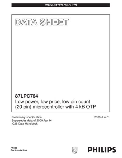 Philips 87LPC764 Microcontroller Datasheet - cover page