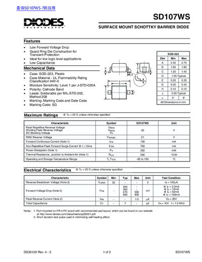 Diodes SD107WS Datasheet - cover page