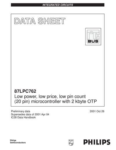 Philips 87LPC762 Microcontroller Preliminary Data Sheet