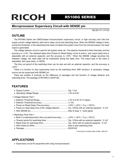 Ricoh R5108G Series Microprocessor Supervisory Circuit Datasheet - cover page