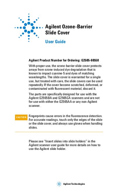Agilent Technologies Agilent Ozone-Barrier Slide Cover User Guide - cover page