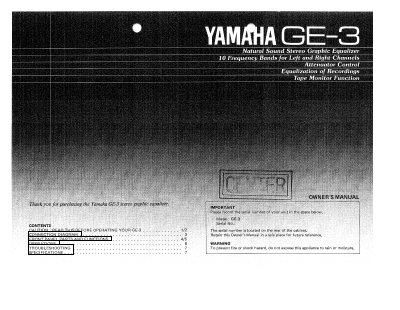 Yamaha GE-3 Stereo Graphic Equalizer User Manual - cover page