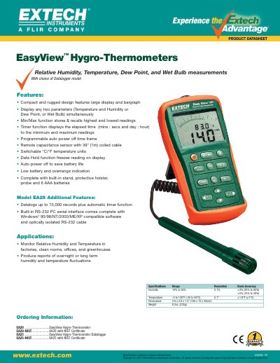 Extech EA20 EasyView Hygro-Thermometer User Manual - cover page
