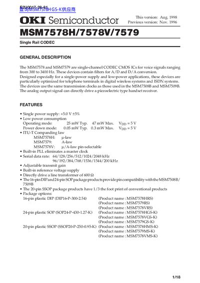 OKI MSM7578H/7578V/7579 Datasheet - cover page