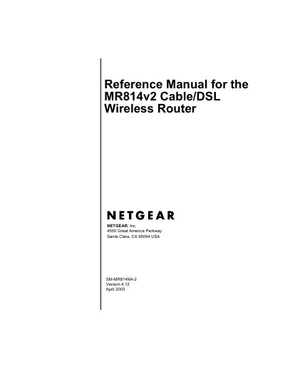 Netgear MR814v2 Cable/DSL Wireless Router Reference Manual