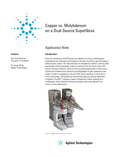 Agilent SuperNova Dual Source X-ray Crystallography Application Note - cover page