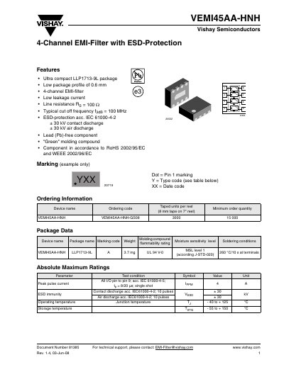 Vishay VEMI45AA-HNH 4-Channel EMI-Filter with ESD-Protection Handbook - cover page