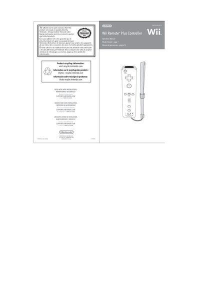 Nintendo Wii Remote Plus Controller Operations Manual - cover page