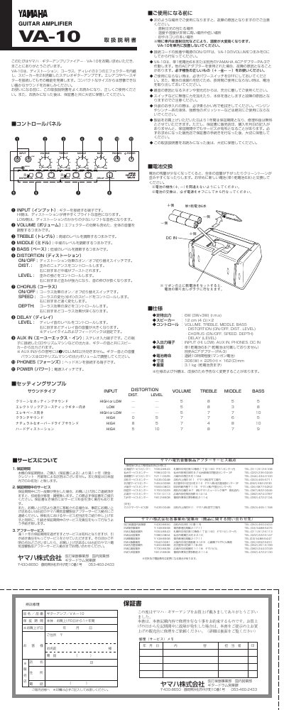 Yamaha VA-10 Guitar Amplifier User Manual - cover page