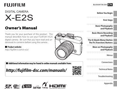 Fujifilm X-E2S Digital Camera Owner's Manual - cover page