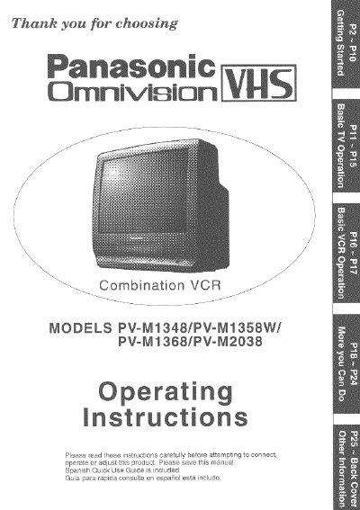 Panasonic PV-M1348/PV-M1358W/PV-M1368/PV-M2038 Combination VCR Operating Instructions - cover page