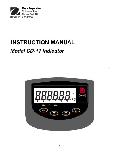 Ohaus CD-11 Indicator Instruction Manual - cover page