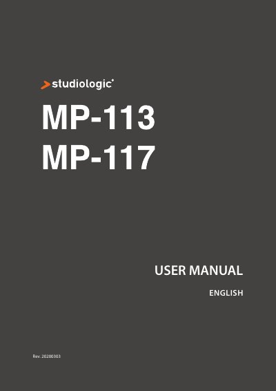 Studiologic MP-113 / MP-117 Pedalboard User Manual - cover page