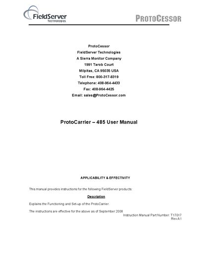 ProtoCessor ProtoCarrier-485 User Manual - cover page
