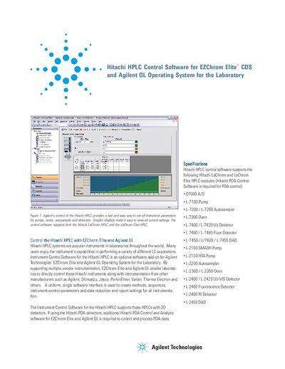 Agilent EZChrom Elite / Agilent OL Hitachi HPLC Control Software User Manual - cover page