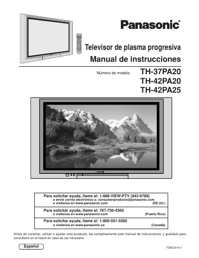 Panasonic TH-37PA20/TH-42PA20/TH-42PA25 Plasma Television Operating Instructions - cover page