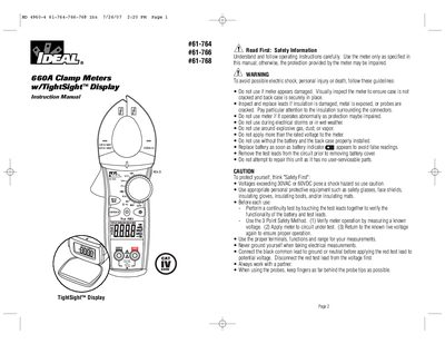 IDEAL #61-764/766/768 Clamp Meter Instruction Manual - cover page