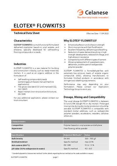 ELOTEX FLOWKIT53 Technical Data Sheet