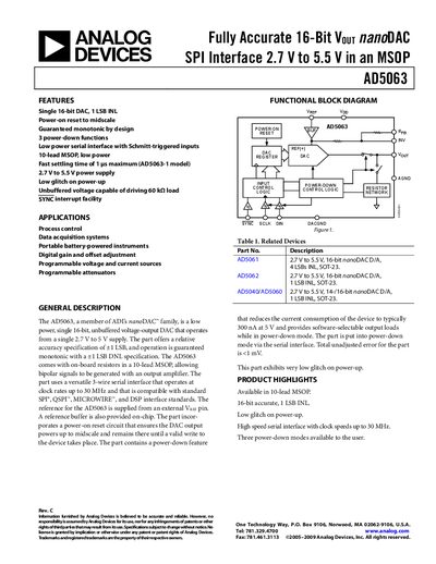 Analog Devices AD5063 Datasheet Rev C - cover page