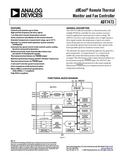 Analog Devices ADT7473 Thermal Monitor and Fan Controller Datasheet - cover page